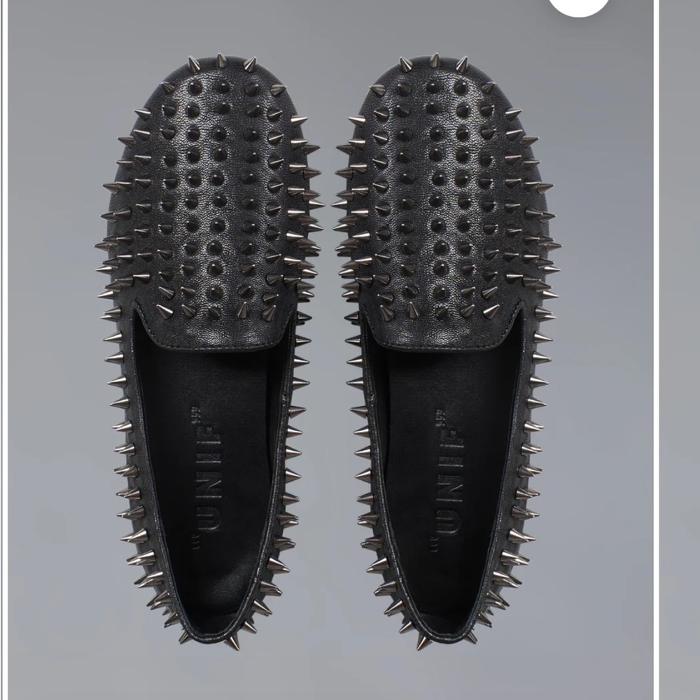 Unif hellraiser Spiked Black Leather Loafers